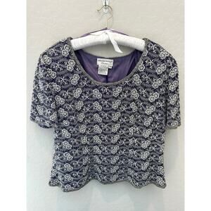 ADRIANNA PAPELL | 90s Vintage Purple Silver Silk Beaded Evening Wear Top | 14